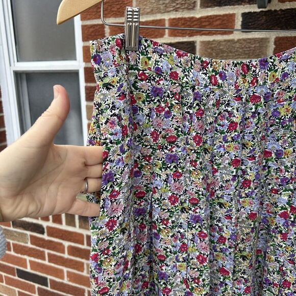 Vintage Liz Claiborne Floral Midi Skirt Pockets Pleats Size 14 - Picture 5 of 10
